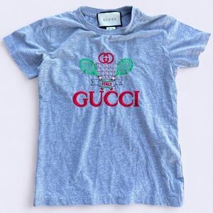 Gucci Kids Gray tennis T-Shirt with embroidered logo
